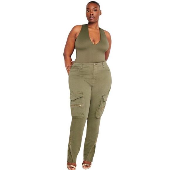 Good American Scuba Deep V Tank Bodysuit Plus Size 3XL Fatigue Green Sculpting - Picture 16 of 16